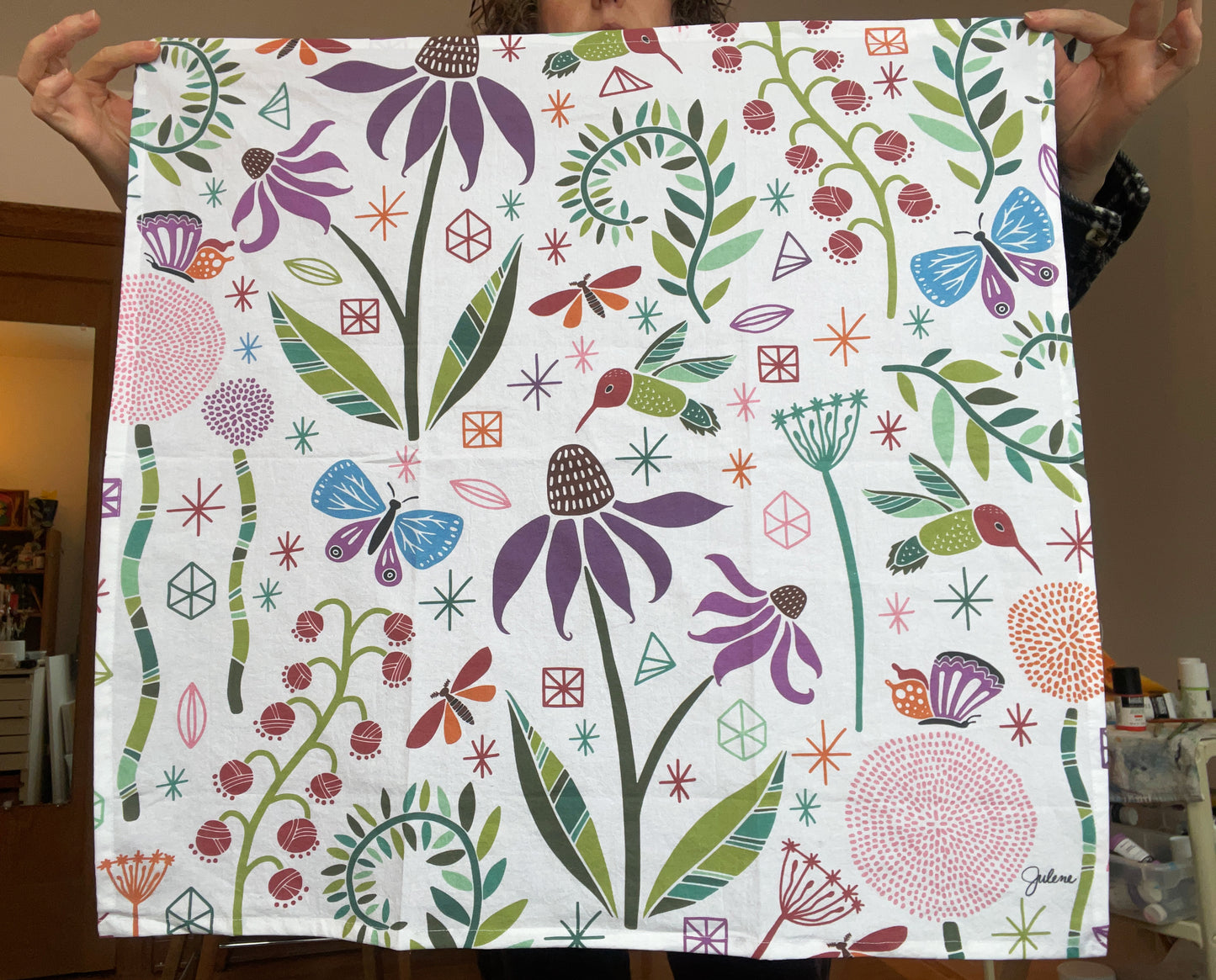 Flowers & Hummingbird Tea Towels