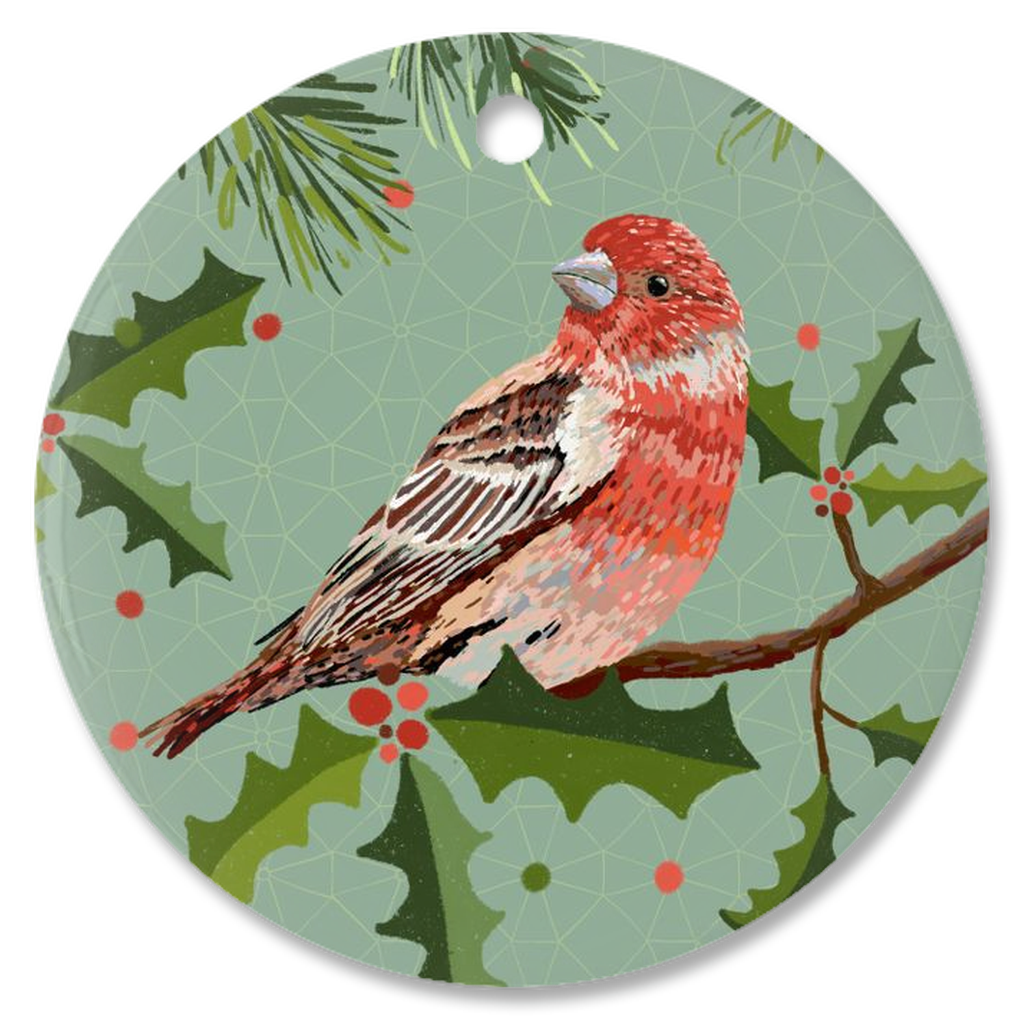 Red House Finch - Porcelain Ornaments