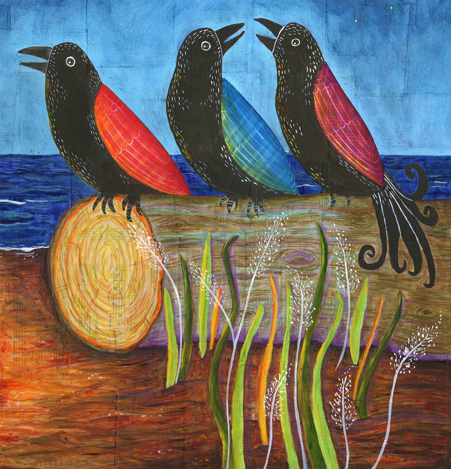 Three Crows starry night campfire - Print