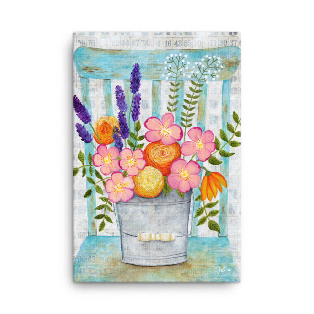 Old Chair with Flowers Printed Canvas