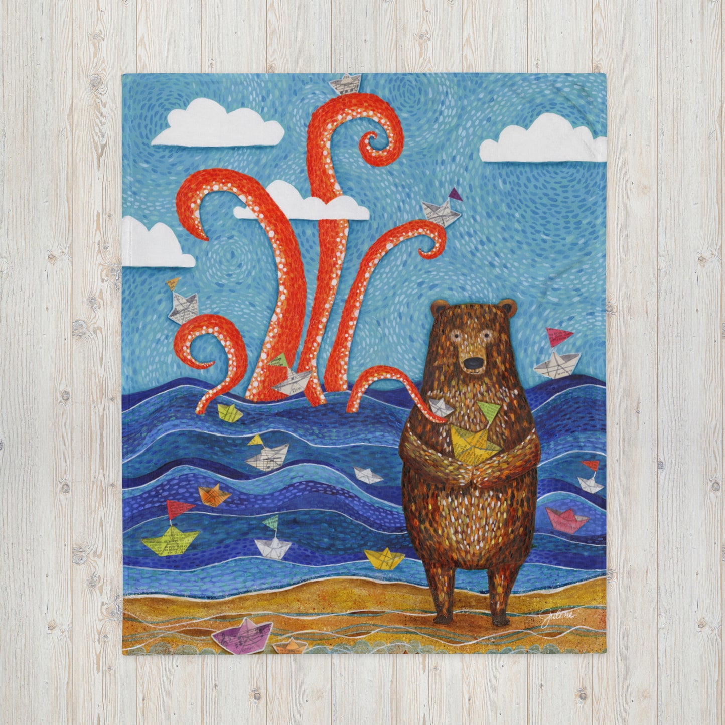 PAPER BOAT BEAR & SQUID THROW BLANKET