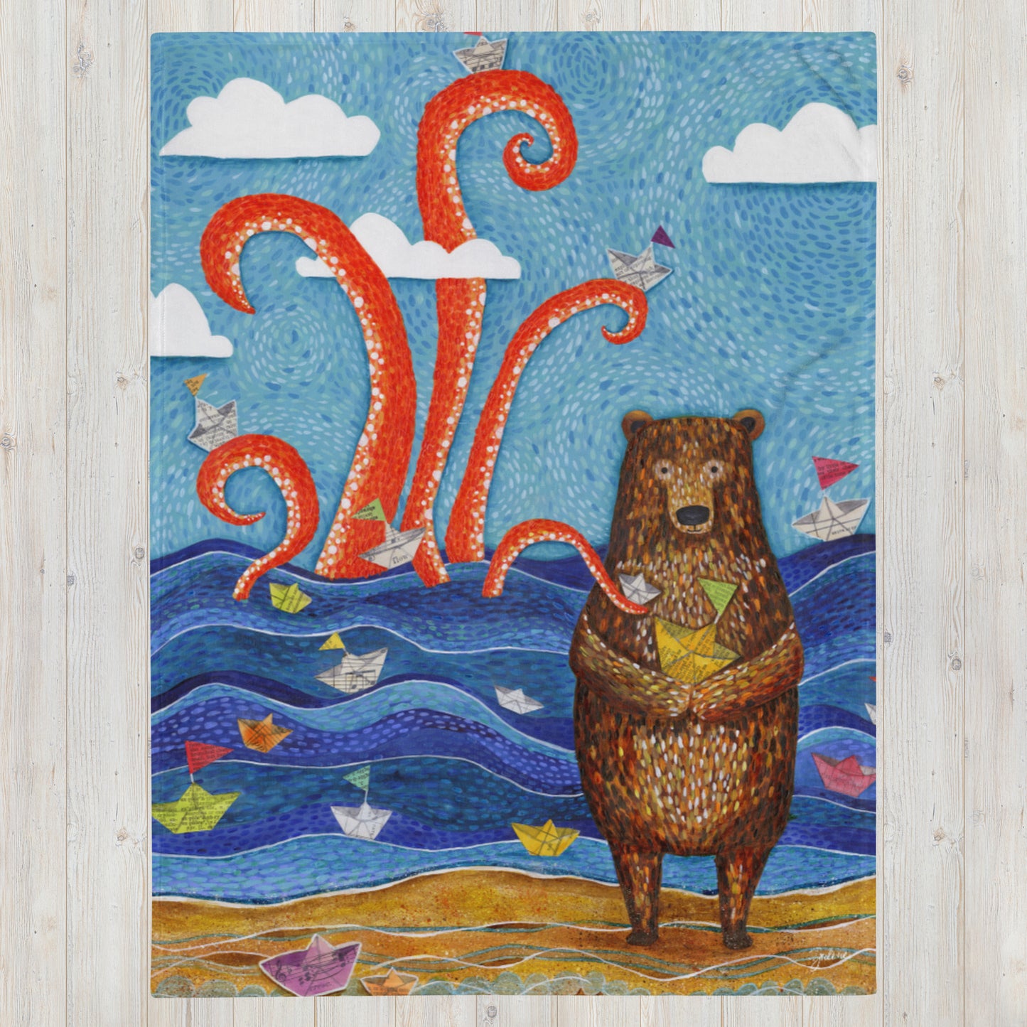 PAPER BOAT BEAR & SQUID THROW BLANKET