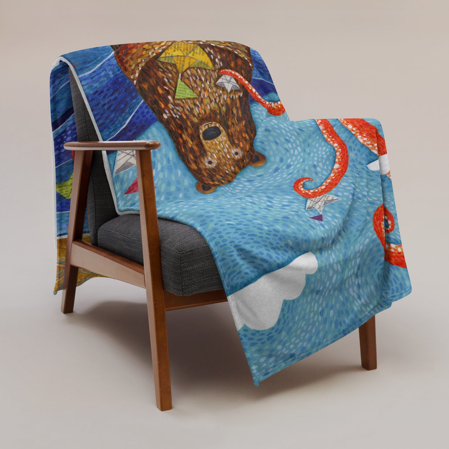 PAPER BOAT BEAR & SQUID THROW BLANKET