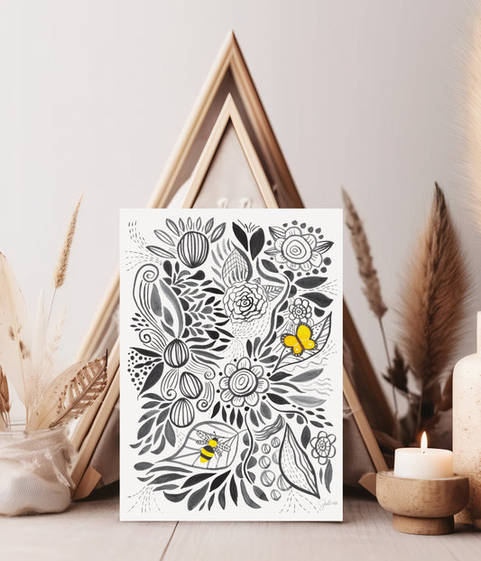 Black and White Flowers greeting card