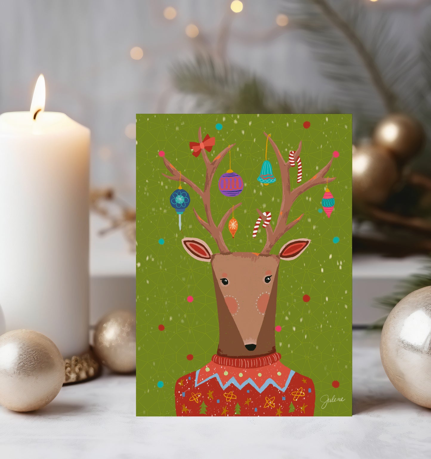 Festive Reindeer holiday greeting card