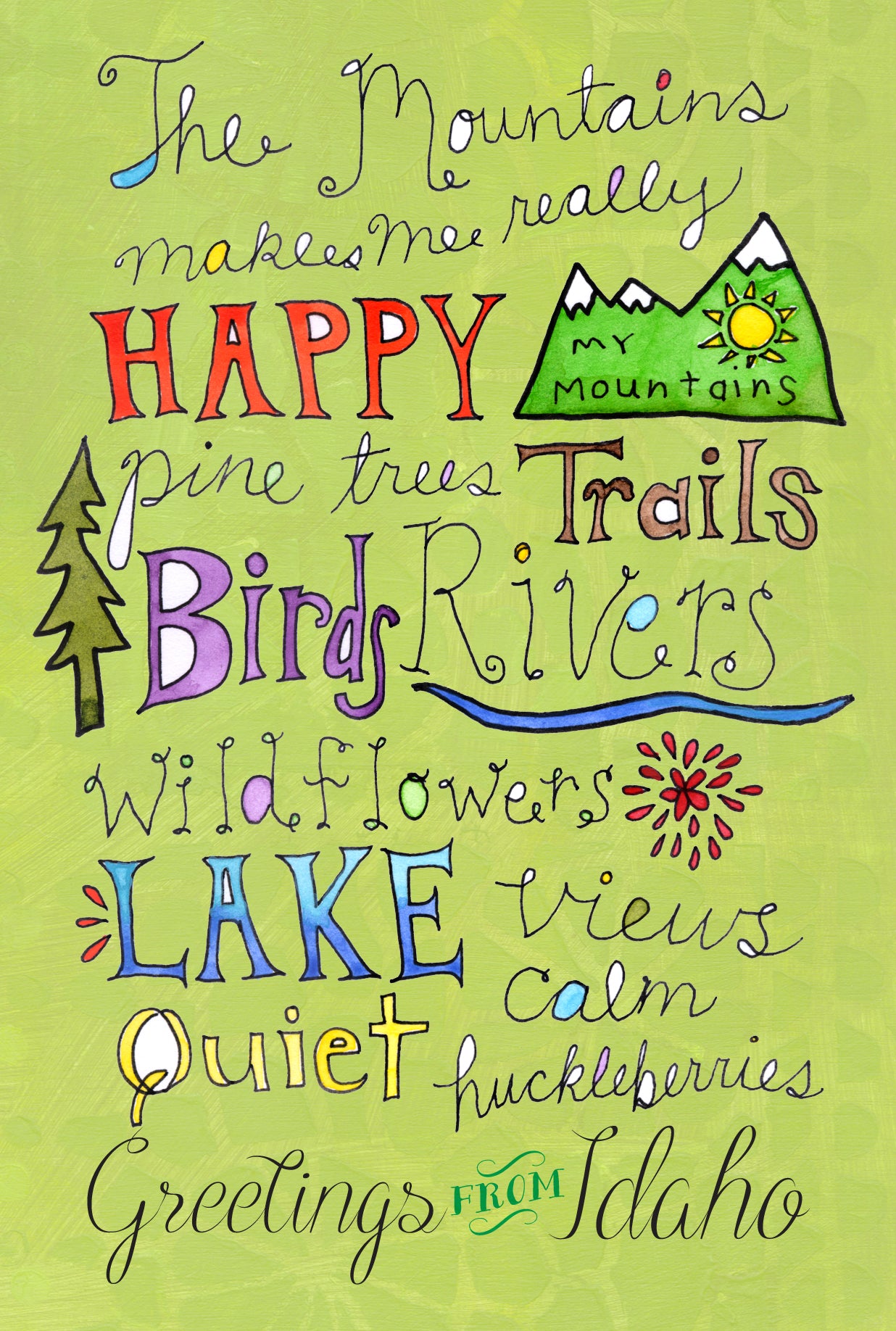 Mountains Make Me Happy - postcard