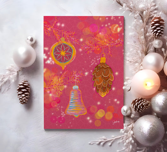 Pink Christmas holiday greeting card