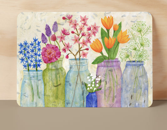 Spring flowers jars- postcard