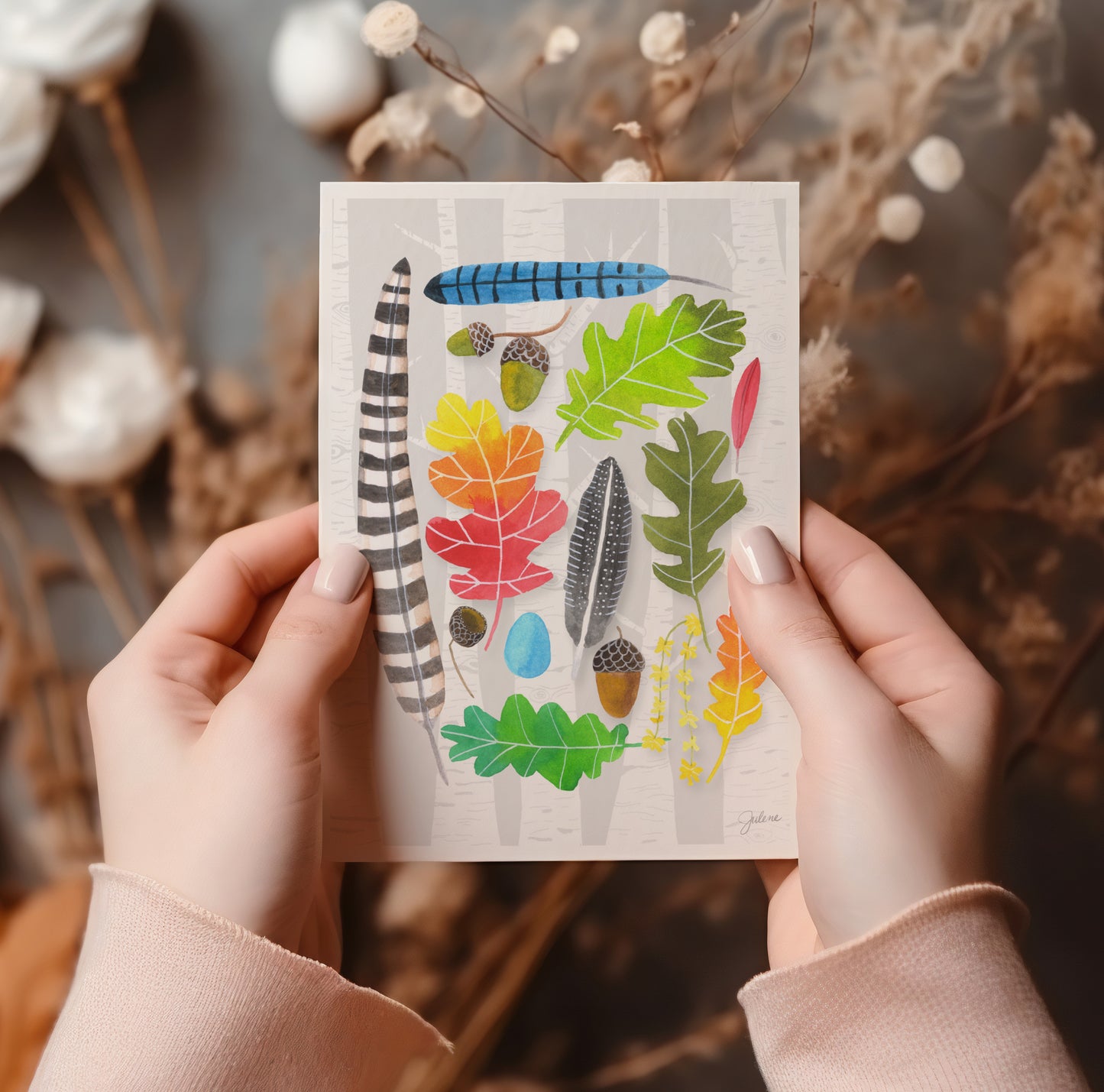 Leaves & Feathers greeting card