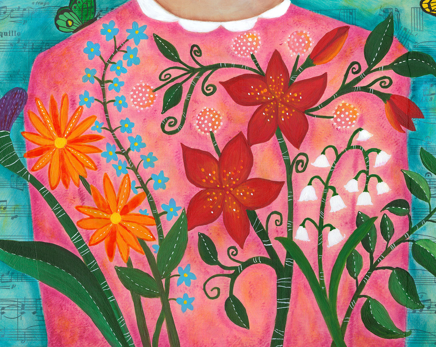 butterflies and flowers girl - print