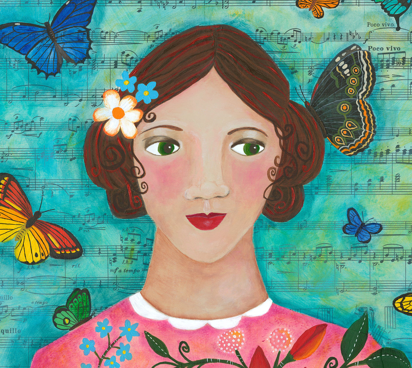 butterflies and flowers girl - print