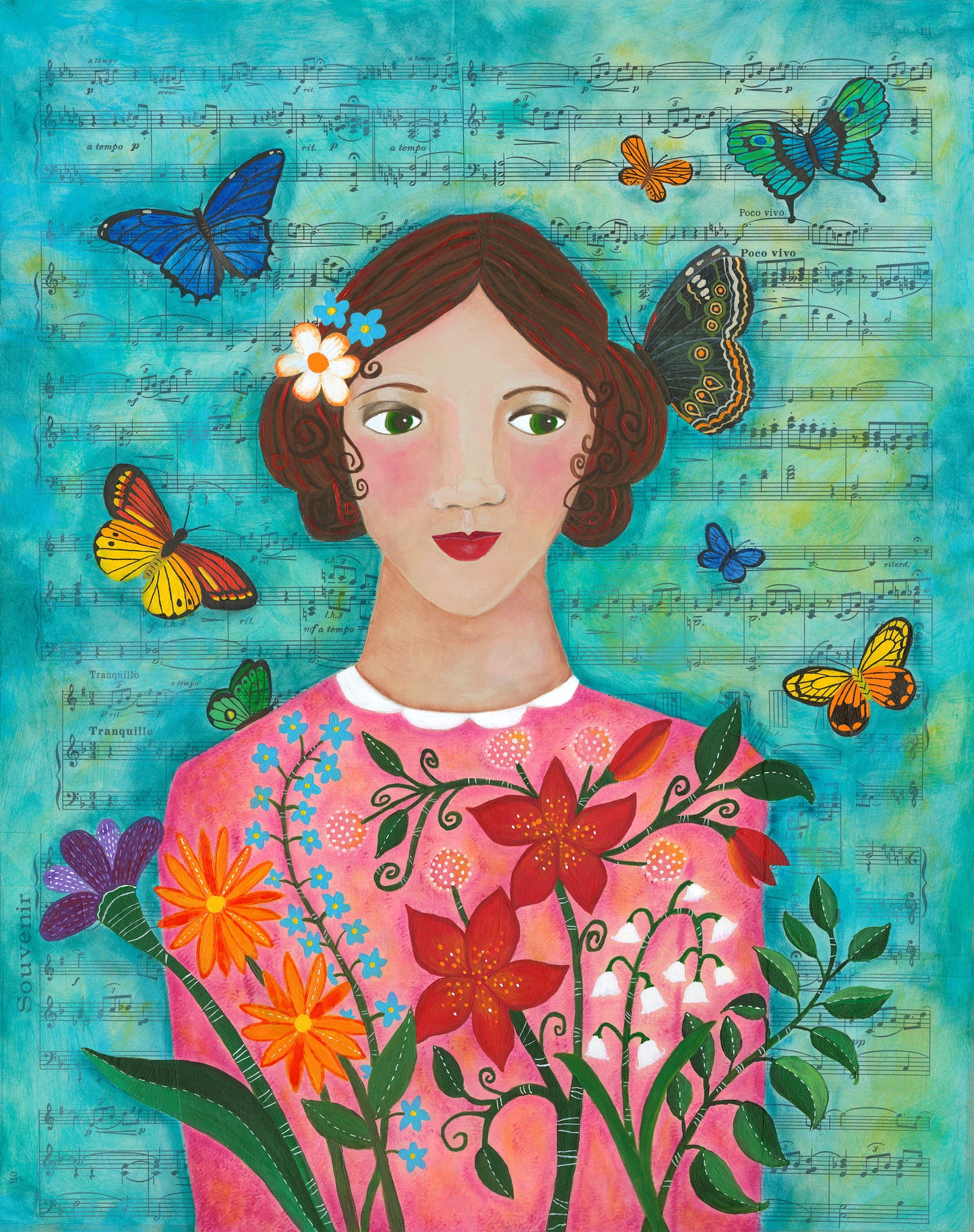 butterflies and flowers girl - print