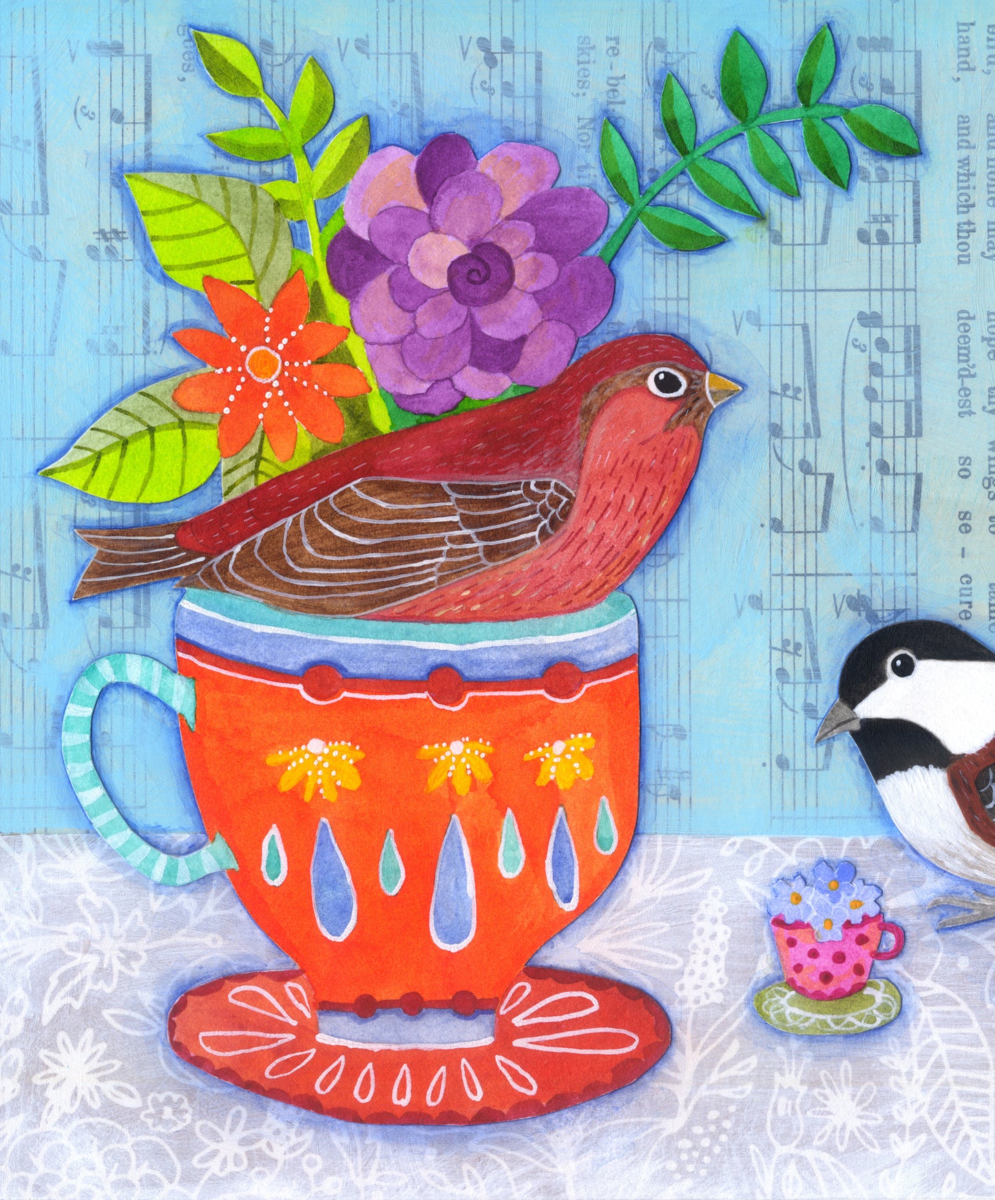 Finch & Chickadee Teacup - Print
