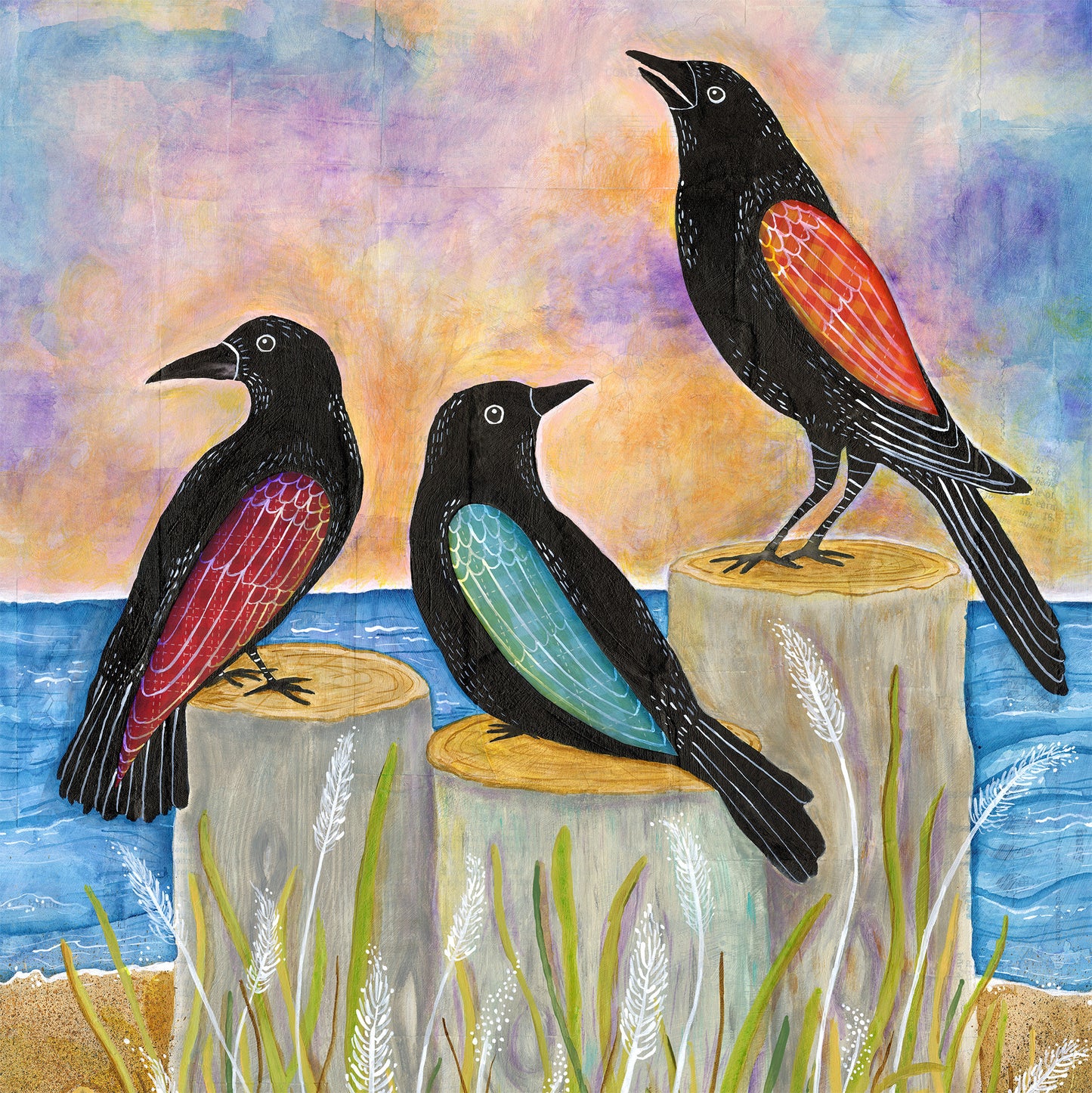 Three Crows at Sunset - Print