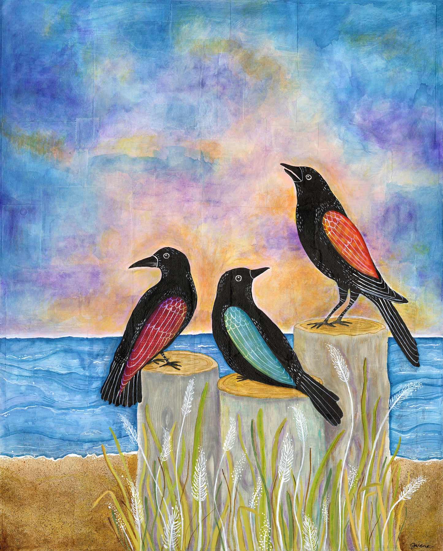 Three Crows at Sunset - Print