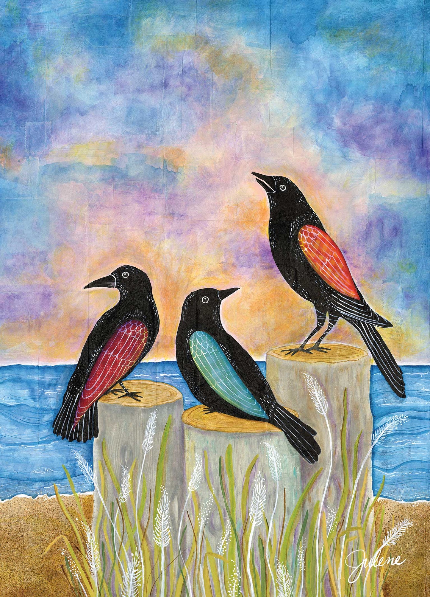 Sunset Crows greeting card