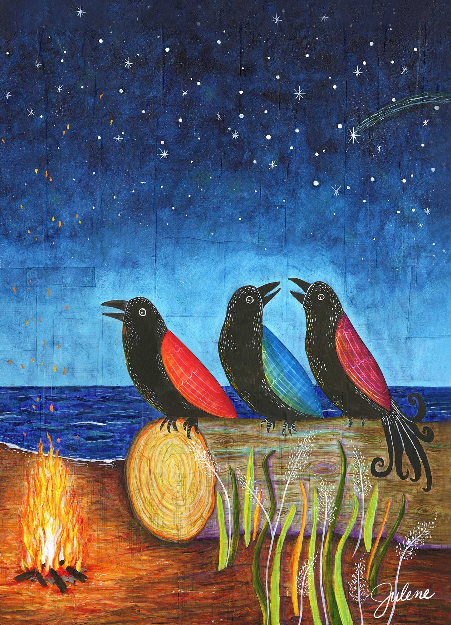 Firelight Crows greeting card