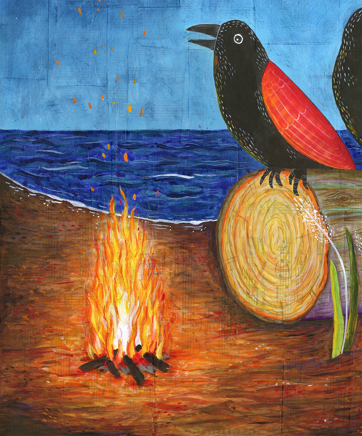 Three Crows starry night campfire - Print