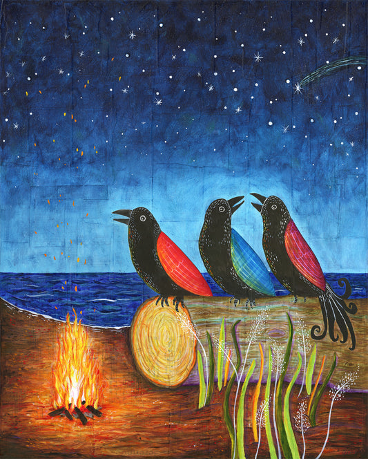 Three Crows starry night campfire - Print