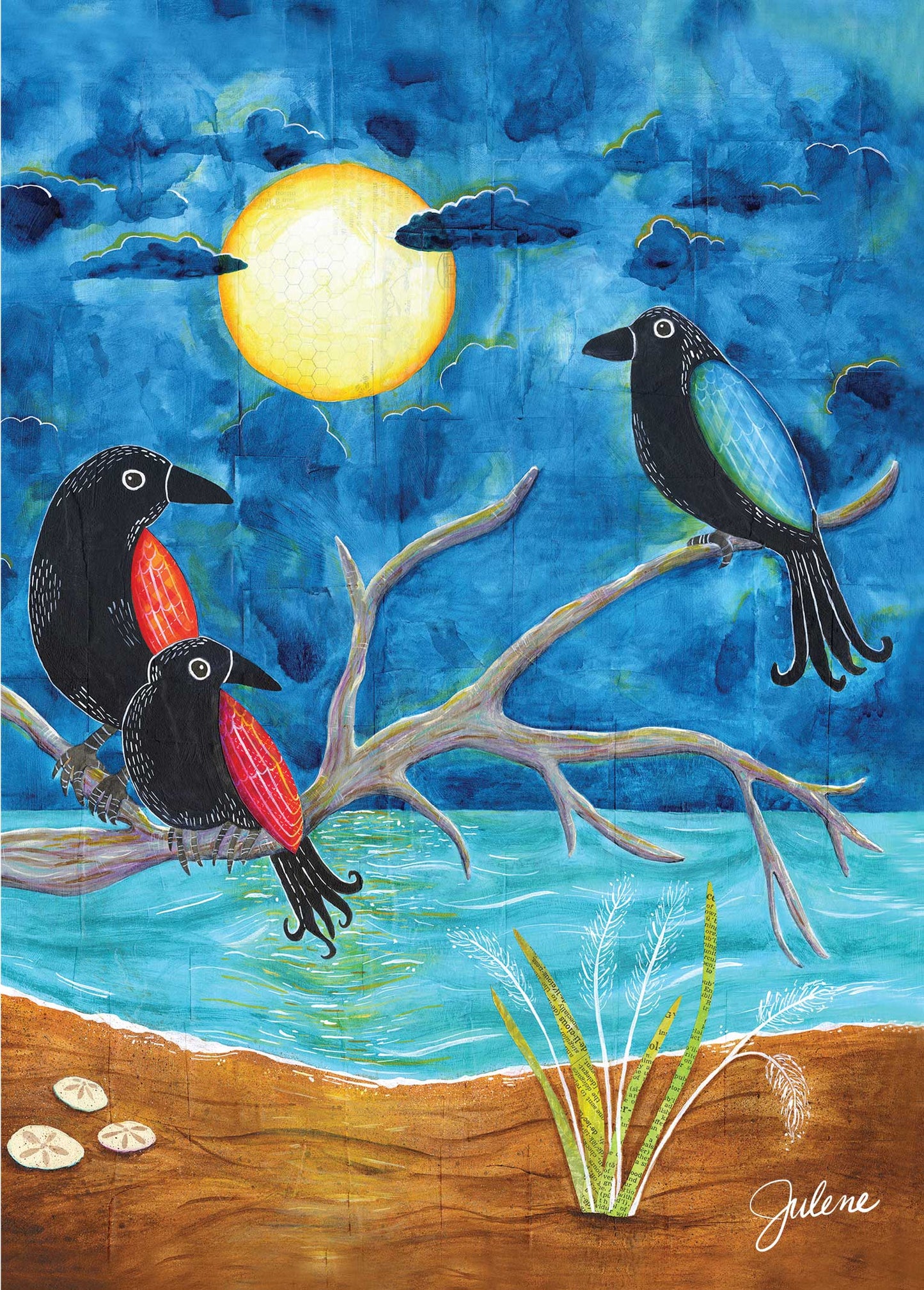 Full Moon Crows greeting card