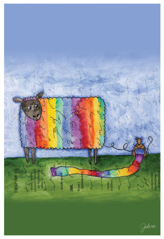 Rainbow Knitting Sheep greeting card
