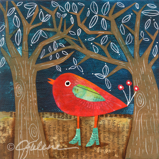 Red Bird in Galoshes - Print