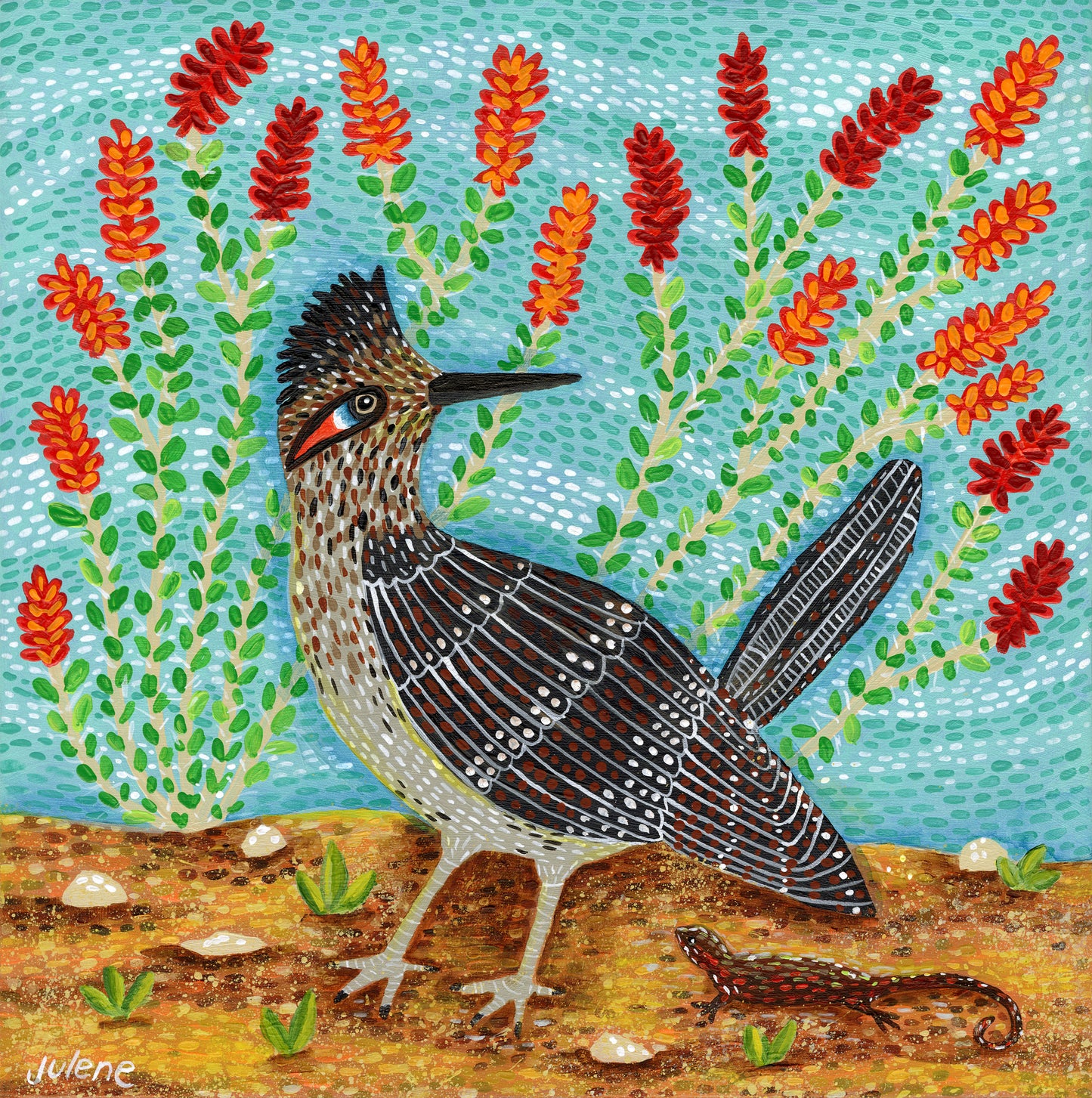 Roadrunner & Ocotillo Cactus print