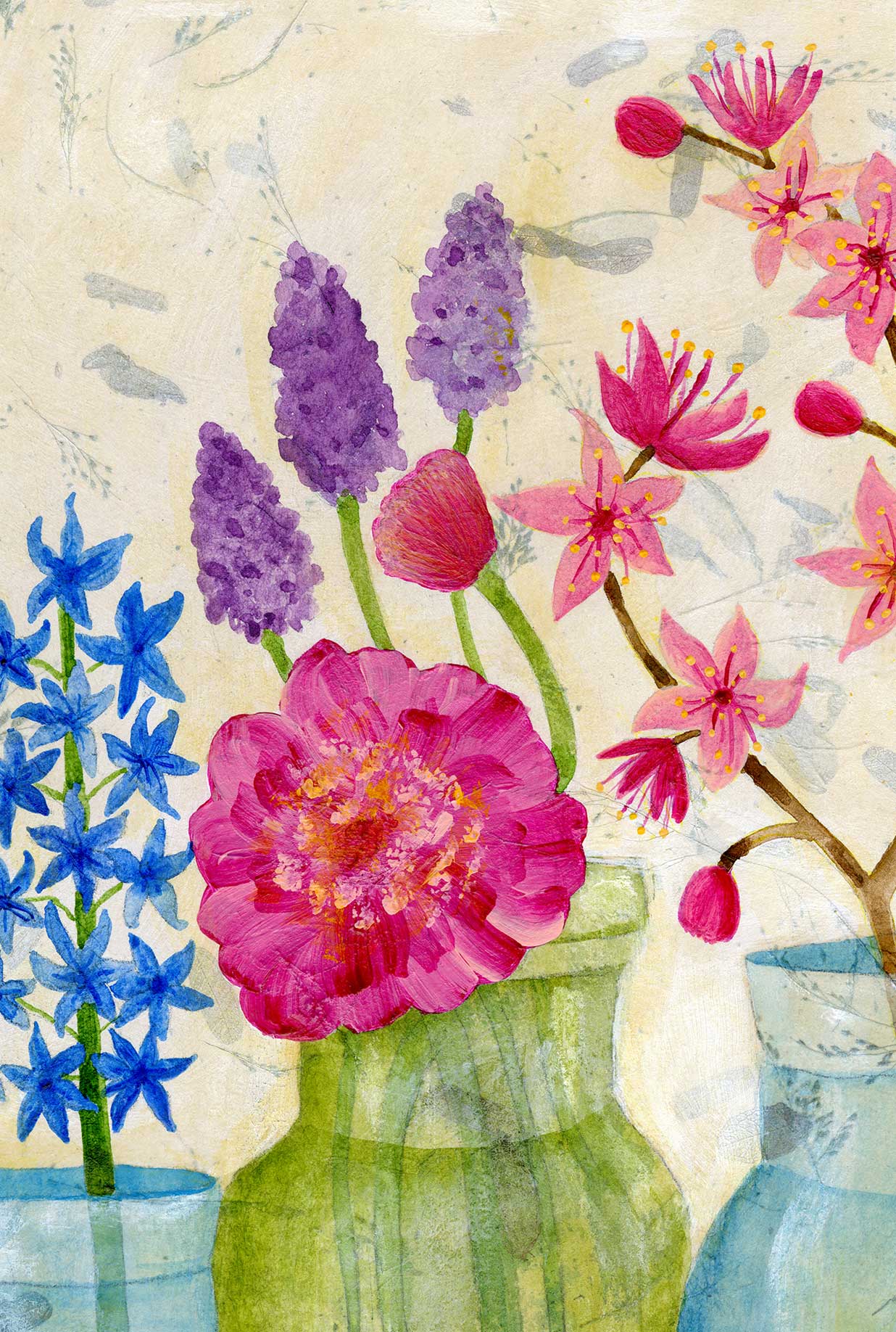Spring flowers jars- postcard
