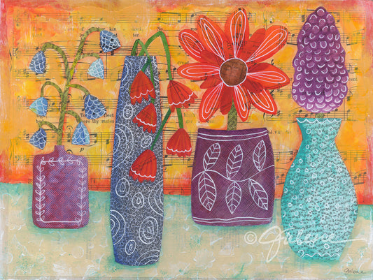 Flowers in envelope vases - Print