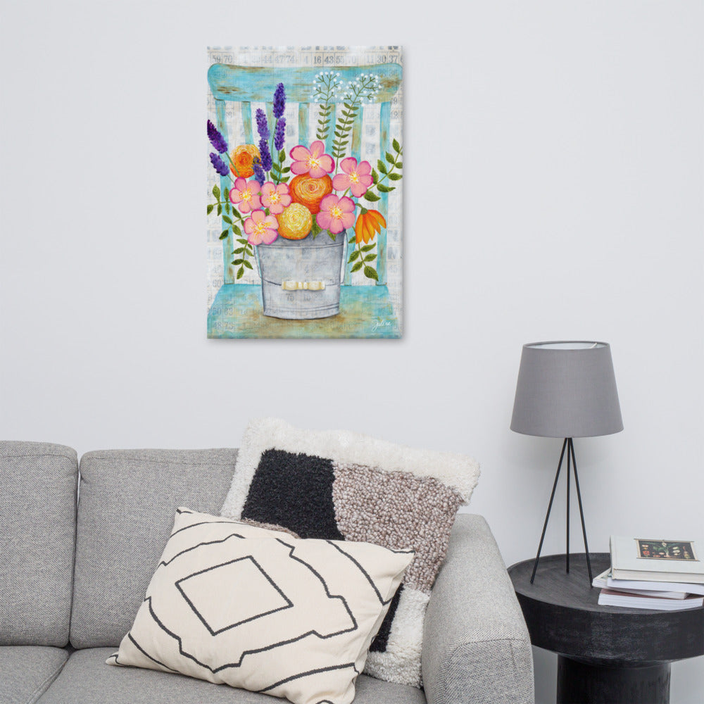 Old Chair with Flowers Printed Canvas