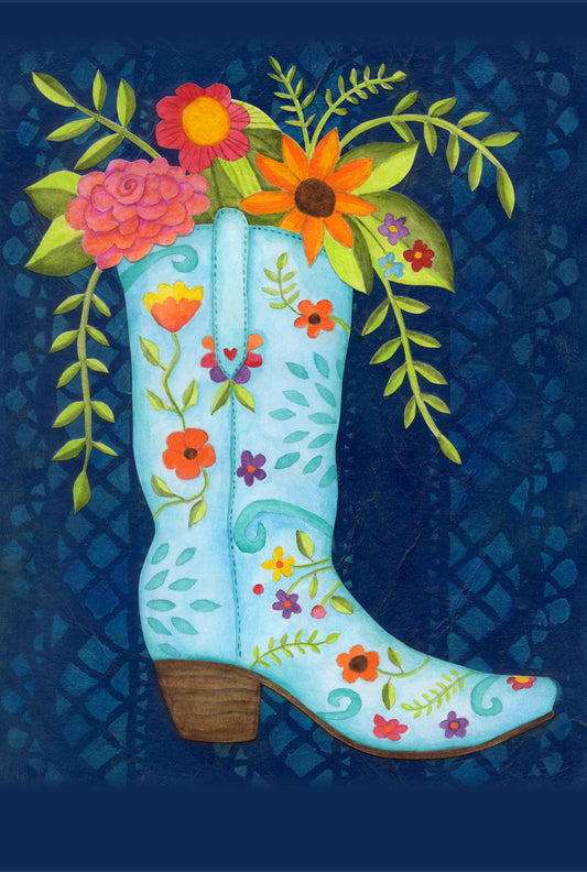 Cowgirl boot and flowers - postcard